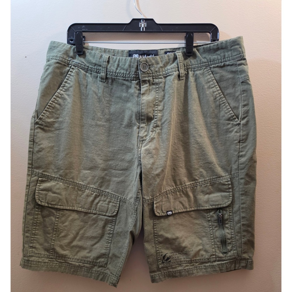 Ecko Unltd Mens‎ Cargo Shorts Size 34 Olive Green Ripstop Cotton Utility
